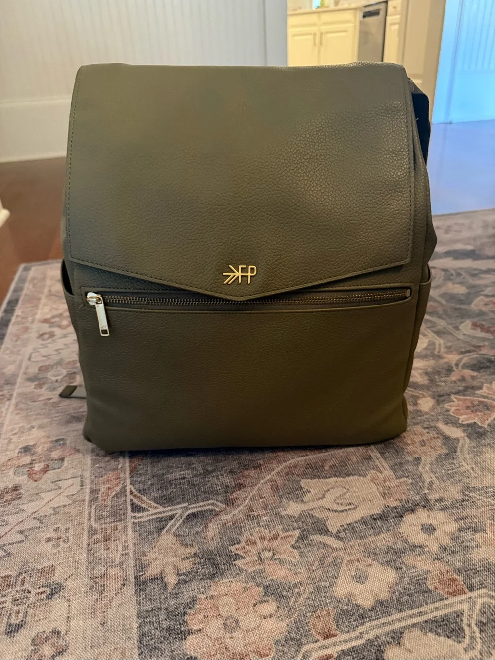 Olive Green Leather Diaper Bag - Freshly Picked